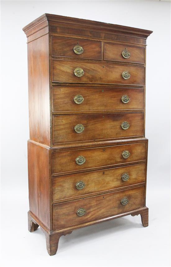 A George III mahogany chest on chest W.3ft 6in. D.1ft 9in. H.6ft 2in.